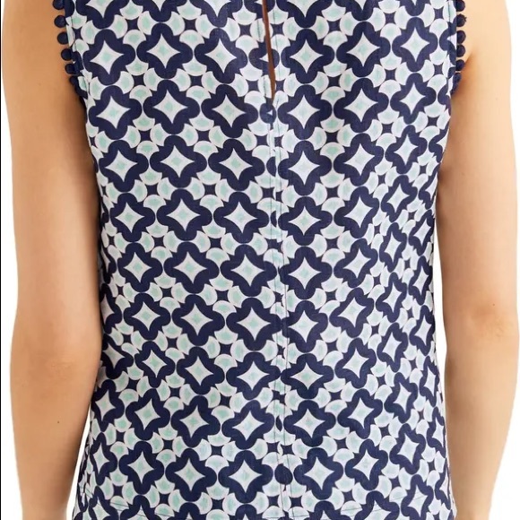 Boden Romaine Linen Sleeveless Top Navy, Diamond Drop Geometric - Size US 20 - Picture 3 of 11